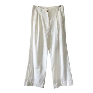 A.L.C. Women’s Elegant White Wide-Leg Linen Blend High Waist Pleat Pants- Size 6